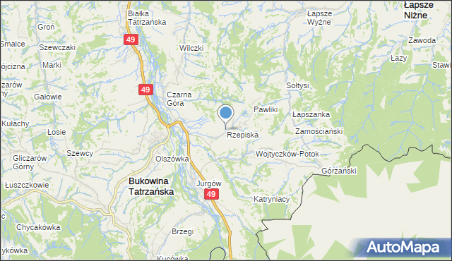 mapa Rzepiska, Rzepiska gmina Bukowina Tatrzańska na mapie Targeo